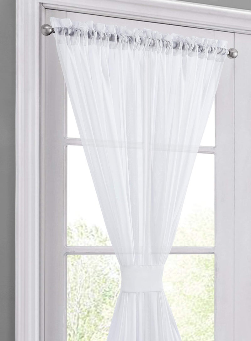 HLC.ME French Door Curtains Set of 2 - Sheer Voile French Door Patio Sidelight Window Treatment Curtain Panels with Tieback for Doors - 2 Panels (White, 54 W x 72 L) - Image 3